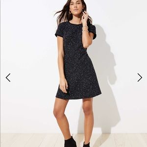 NWT LOFT Tall Black White Tweed Flare Dress 00
